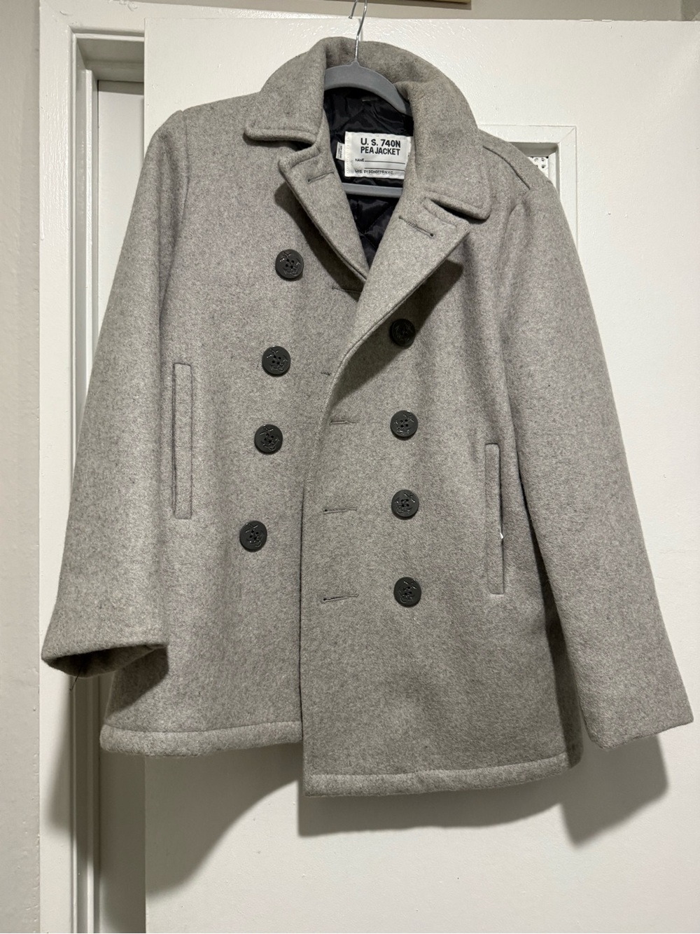 Schott Light Gray Double-Breasted Pea Coat